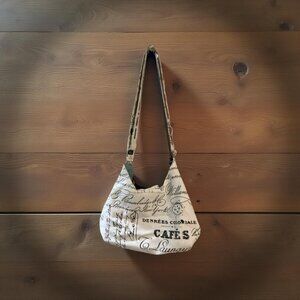 Handmade Canvas Shoulder Bag With Script Print Text  12" X 9"  Multiple Inner Po